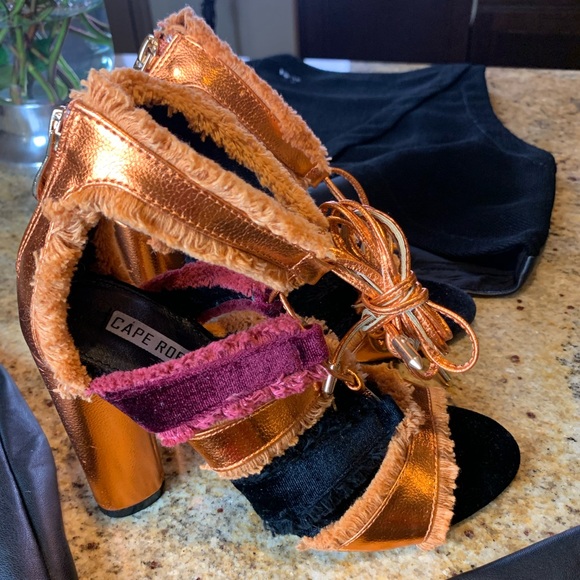 CAPE ROBBIN Orange Lace Up Fringe Ankle Wrap Heels - Picture 5 of 6